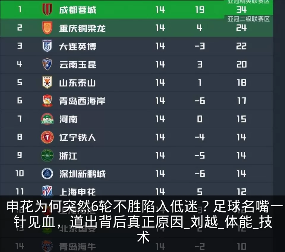 申花为何突然6轮不胜陷入低迷？足球名嘴一针见血，道出背后真正原因_刘越_体能_技术